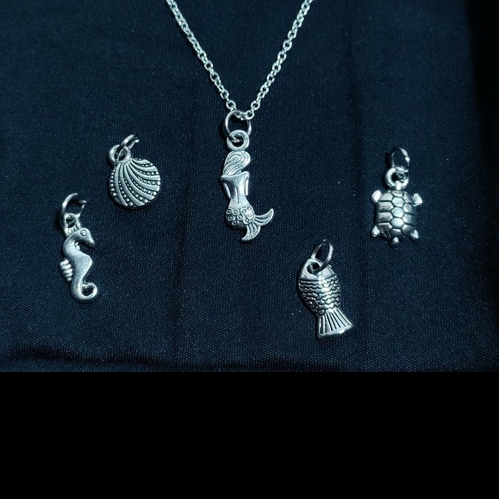 NEW Silver Aquatic Charm Necklace Set - Picture 2 of 9